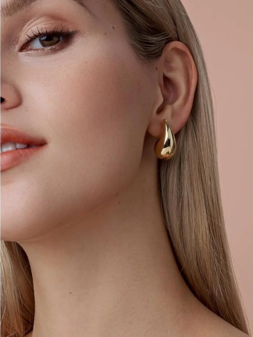 NEW 18K Gold Plated Teardrop Chunky Water Drop Hoop Earrings